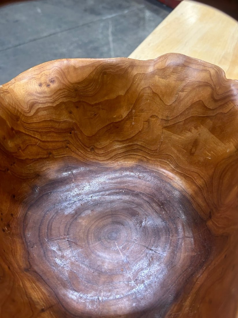Hand-Carved Live Edge Burl Wood Basket / Bowl with Handle - 5