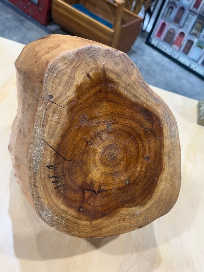 Hand-Carved Live Edge Burl Wood Basket / Bowl with Handle - 6