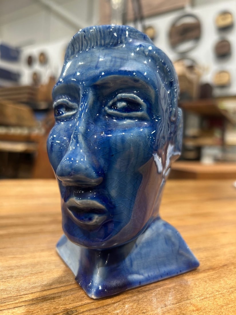 Blue Glazed Ceramic Male Bust - 2