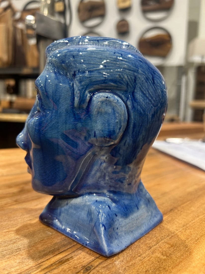 Blue Glazed Ceramic Male Bust - 3