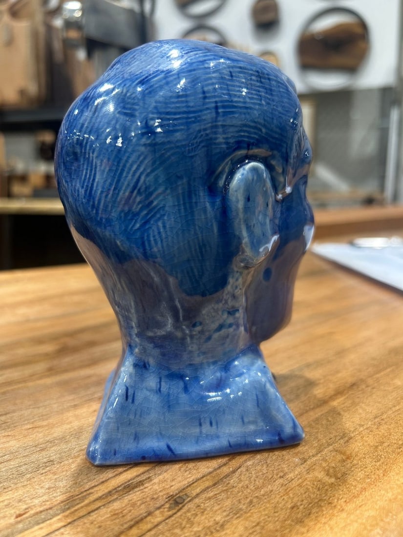 Blue Glazed Ceramic Male Bust - 4
