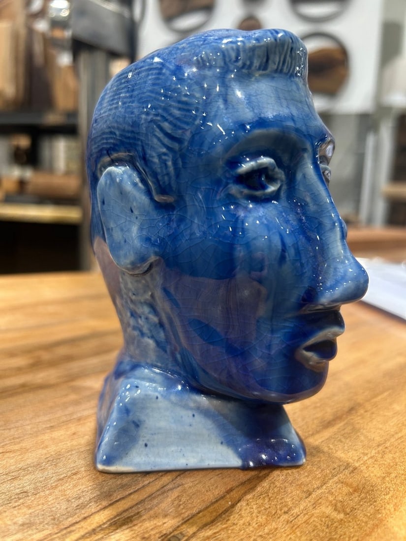 Blue Glazed Ceramic Male Bust - 5