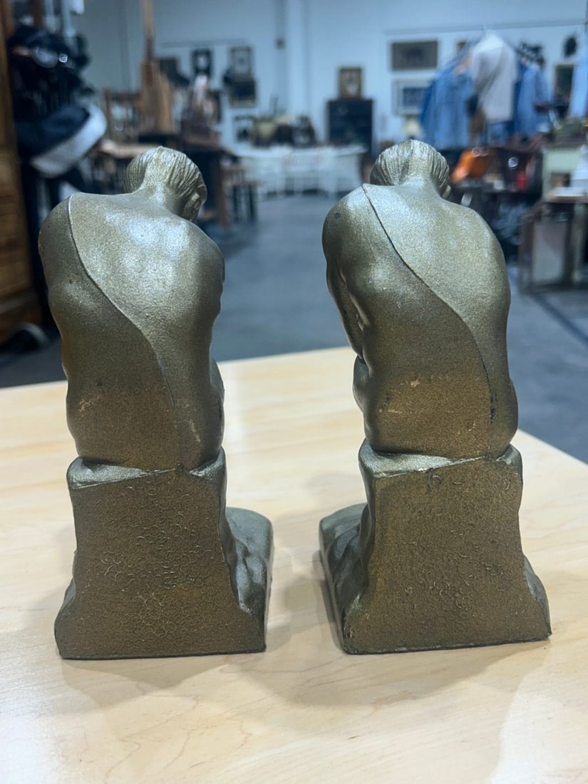 Pair of "The Thinker" Style Cast Metal Bookends - 3