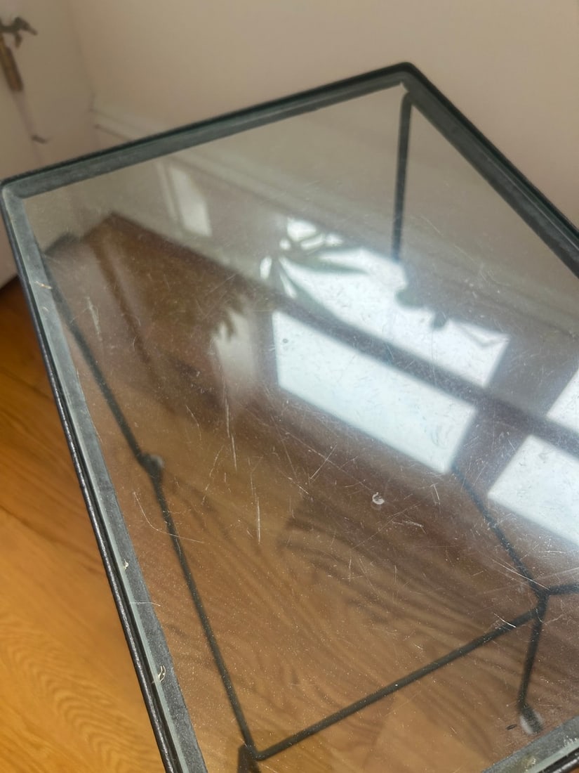 Mid-Century Modern Wrought Iron and Glass Side Table - 4
