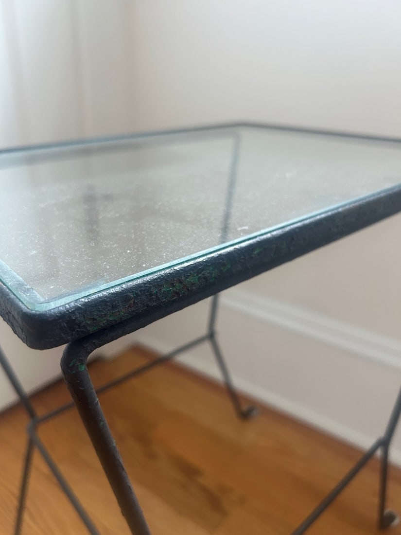 Mid-Century Modern Wrought Iron and Glass Side Table - 6
