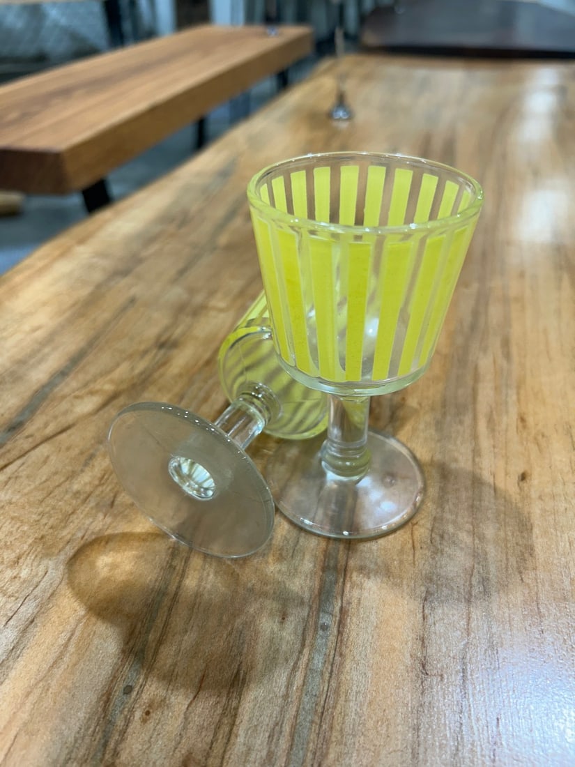 Pair of Mid-Century Modern Yellow Striped Dessert Glasses - 2