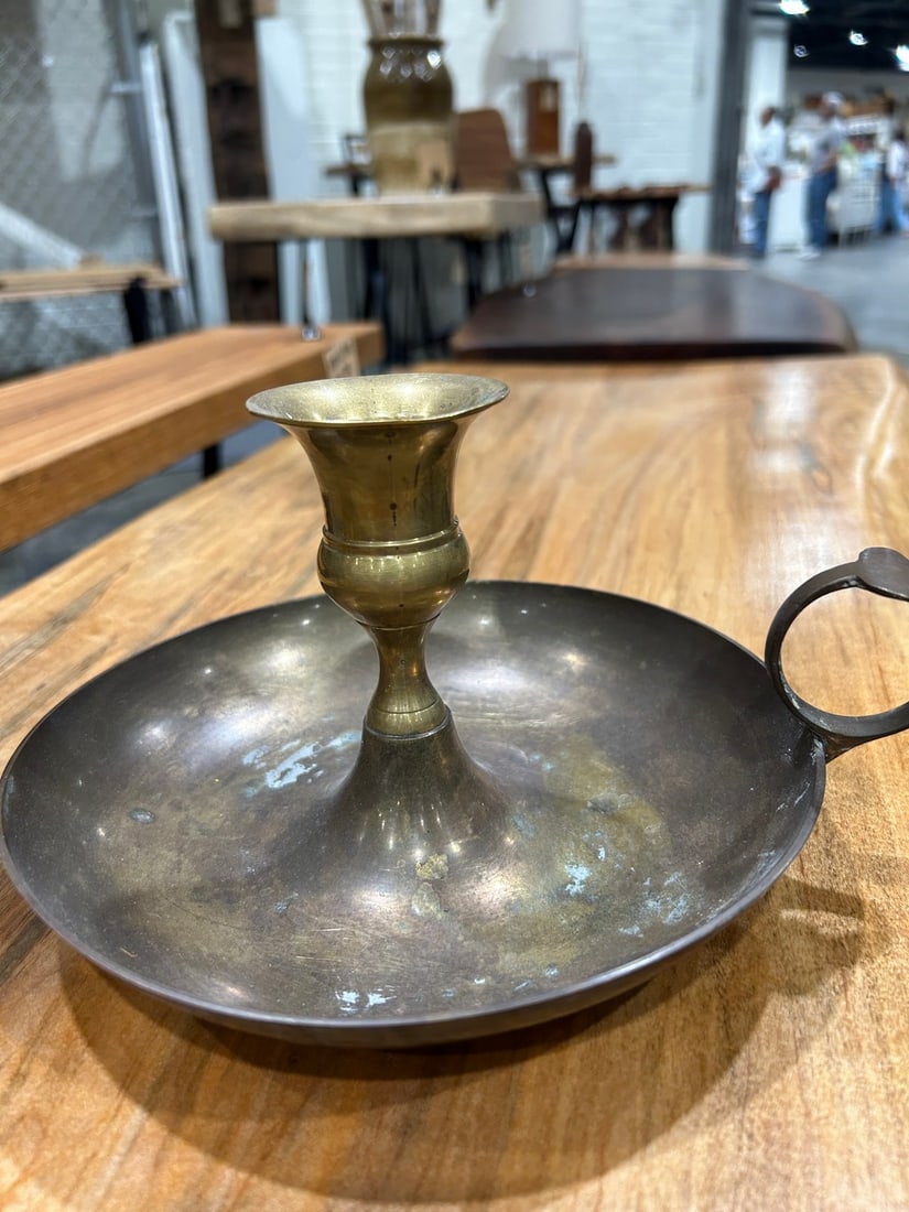 Set of Three Vintage Brass Handled Chamber Candlesticks - 4
