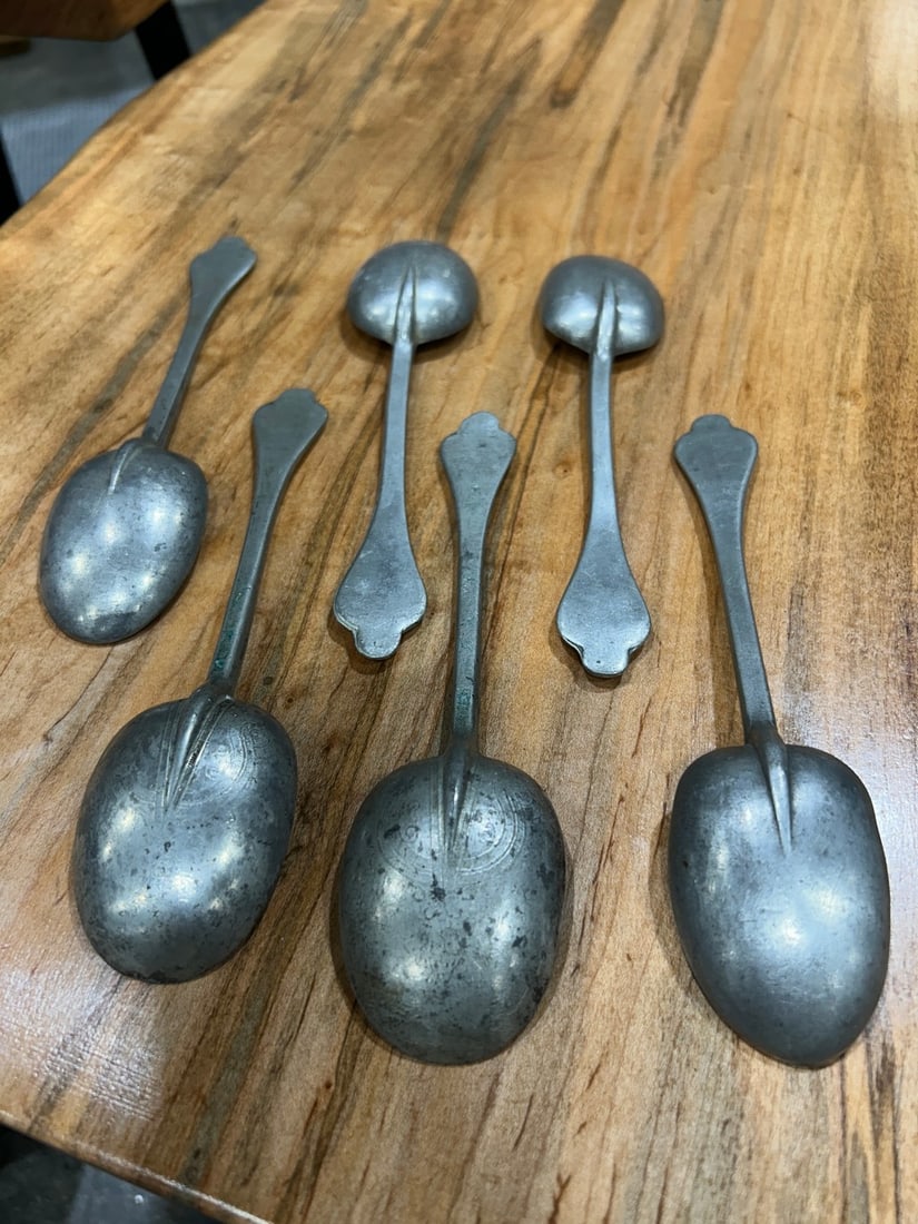 Collection of Six 19th Century Pewter Spoons Kitchenalia - 5