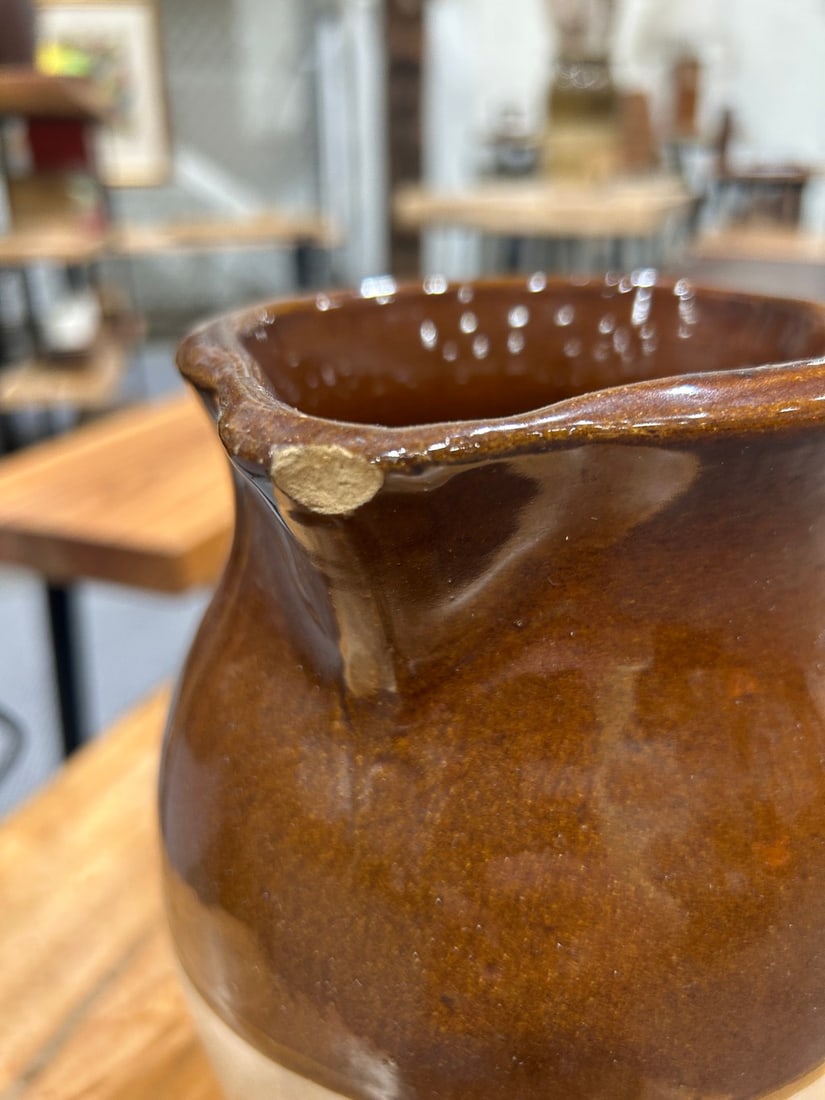Vintage Two-Tone Glazed Pottery Jug - 4