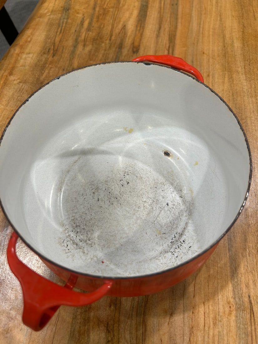 Vintage Red Enameled Cast Iron Dutch Oven - 3