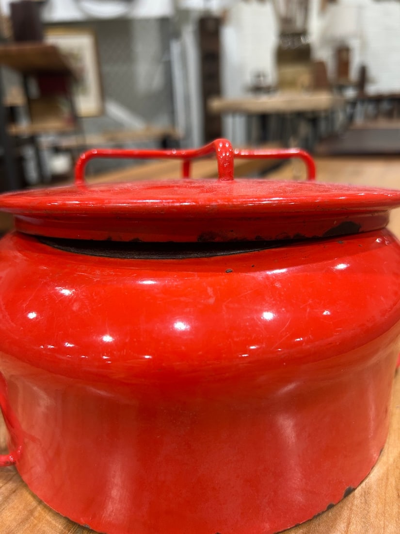 Vintage Red Enameled Cast Iron Dutch Oven - 5