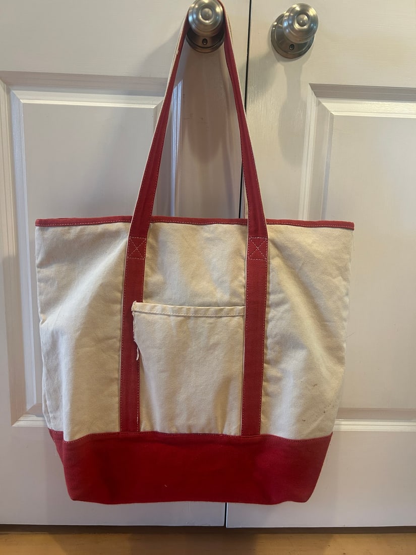 Vintage Red and Cream Canvas Tote Bag - 3