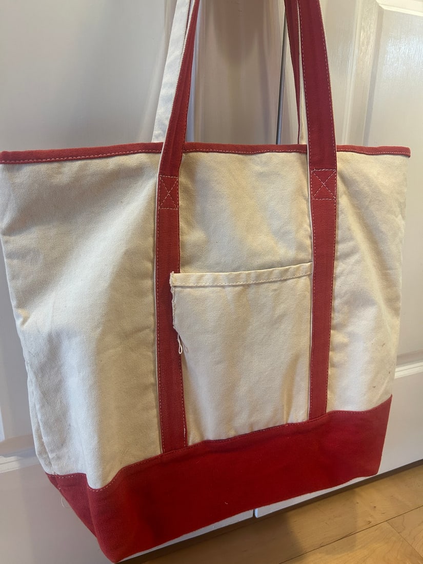 Vintage Red and Cream Canvas Tote Bag - 4