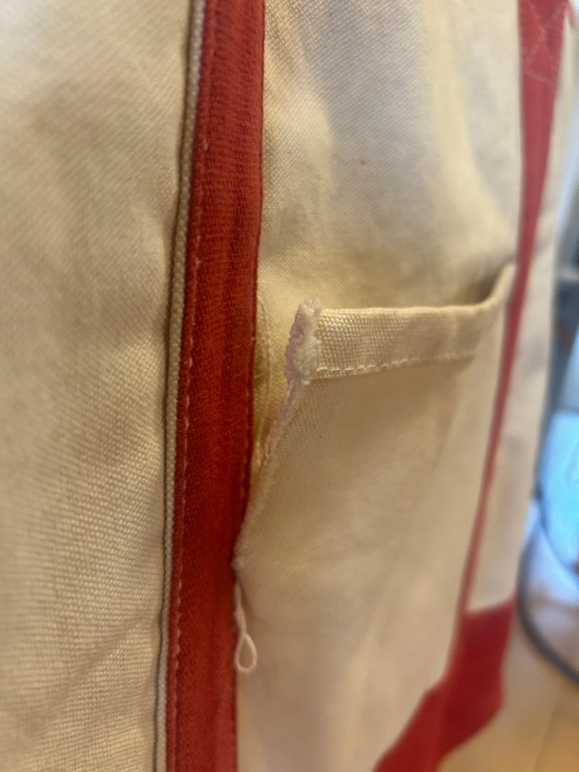 Vintage Red and Cream Canvas Tote Bag - 5