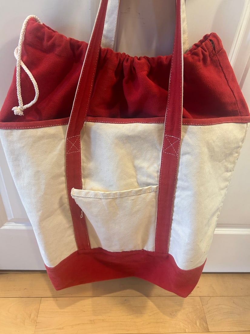Vintage Red and Cream Canvas Tote Bag - 9