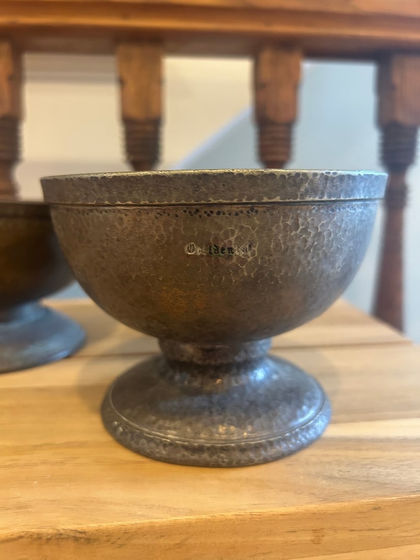Pair of 19th Century Joseph Henrichs & Corps. Hammered Silver Soldered Metal Chalices/Goblets - 4