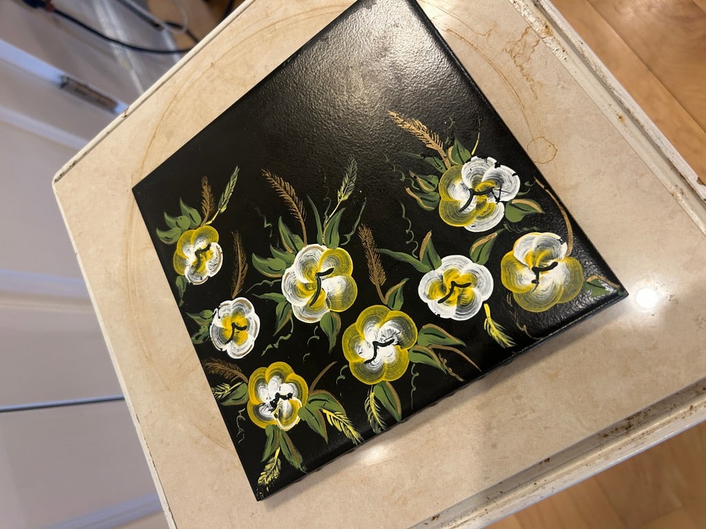 Hand-Painted Floral Ceramic Tiles, Set of 2 - 3