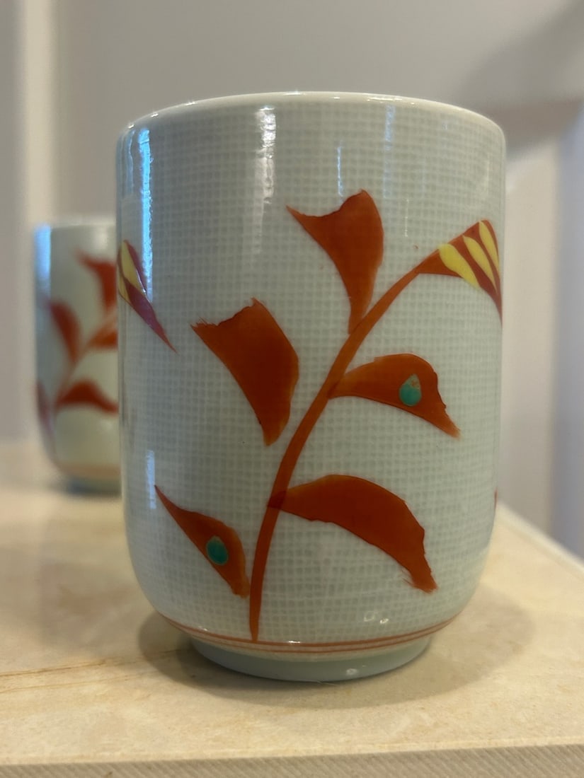 Set of Four Japanese Porcelain Vegetal Theme Tea Cups (Yunomi) - 2