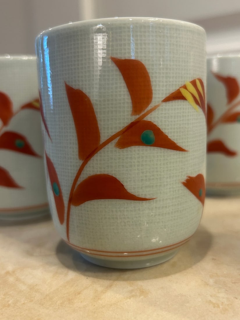 Set of Four Japanese Porcelain Vegetal Theme Tea Cups (Yunomi) - 3