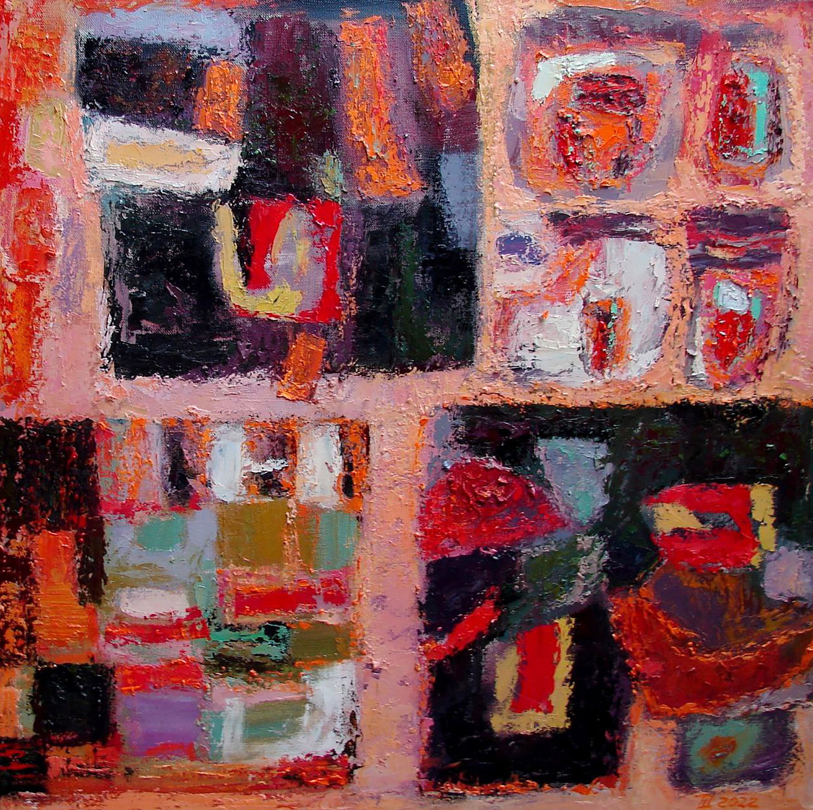 Oil painting Patchwork Tatyana Shulyak: Title: Oil painting Patchwork Tatyana Shulyak Description: 34SHUL Painter: Tatyana Shulyak Size: 60x60 cm/23.62x23.62 inches Components: oil, canvas Original painting CONDITION: excellent ARTIST: