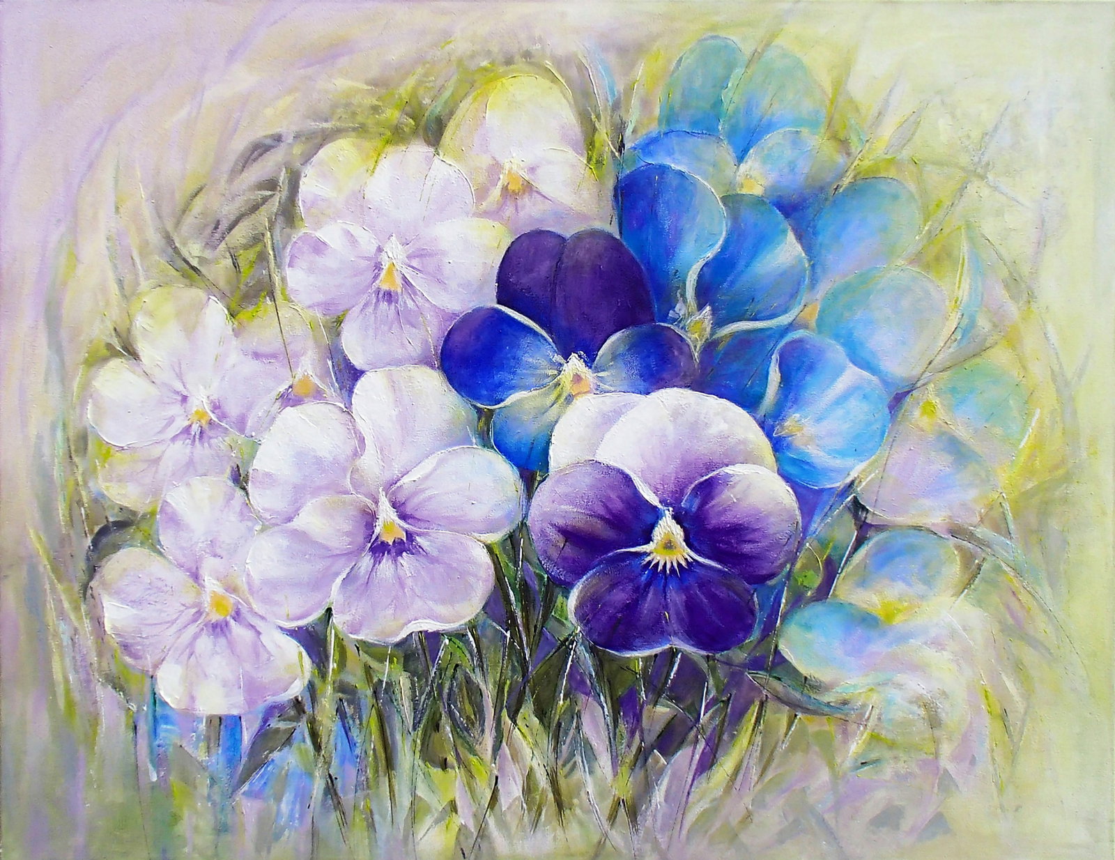 Acrylic painting Violets Halyna Babak: Title: Acrylic painting Violets Halyna Babak Description: 14BAB Painter: Halyna Babak Size: 70x90 cm/27.55x35.43 inches Components: acrylic, canvas Original painting CONDITION: excellent ARTIST: