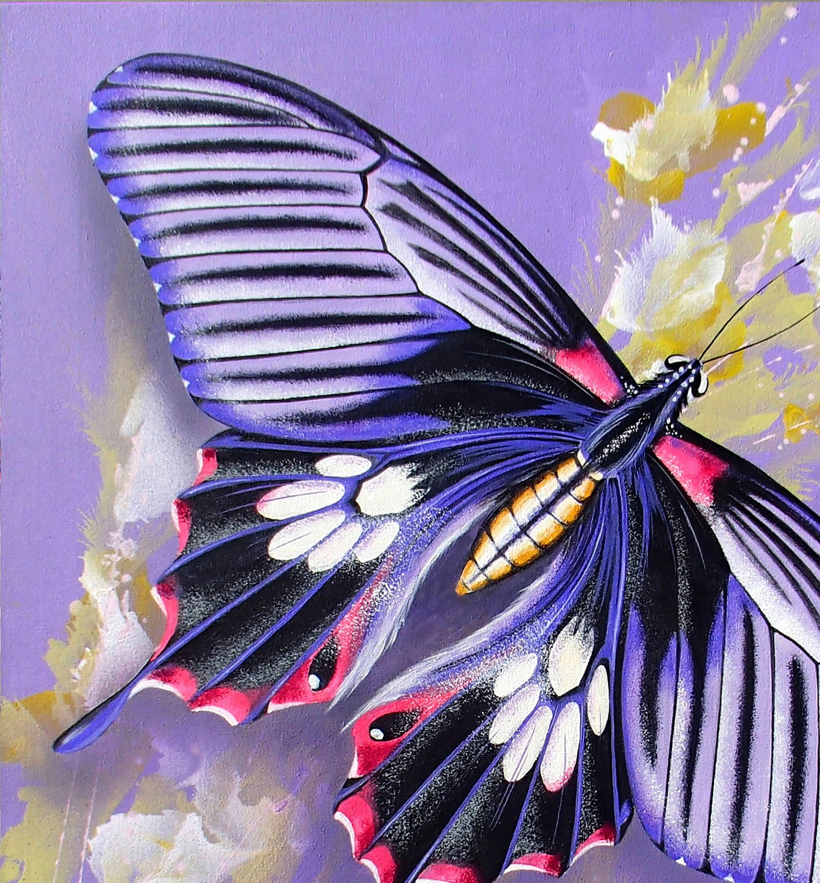 Acrylic painting Flight of a purple butterfly Victor Babak - 2