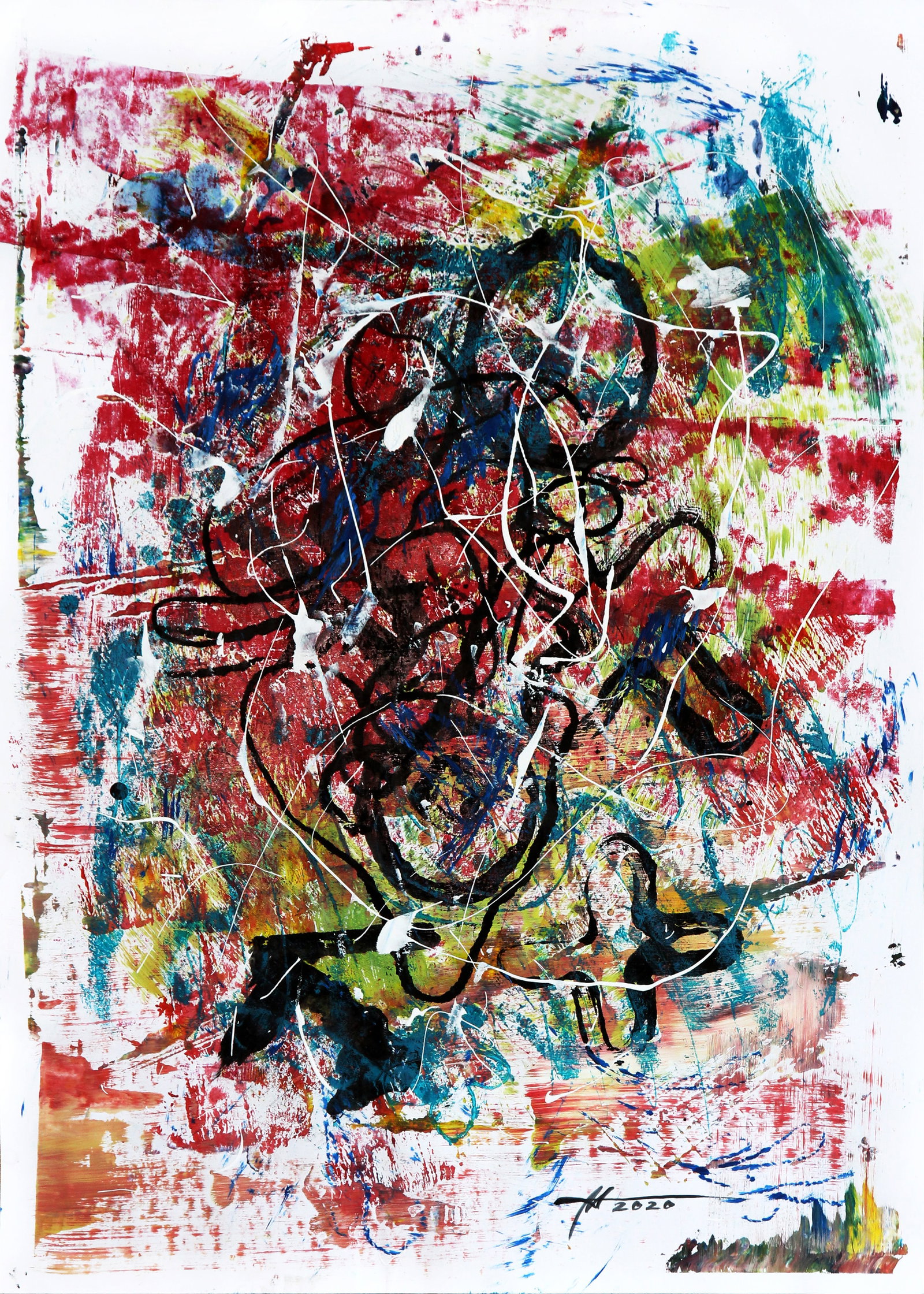 Acrylic painting Tangled Thread Anatoliy Menkiv: Title: Acrylic painting Tangled Thread Anatoliy Menkiv Description: 148MENK Painter: Anatoliy Menkiv Size: 60x84 cm/23.62x33.07 inches Components: acrylic, paper Original painting - Metaphysics series