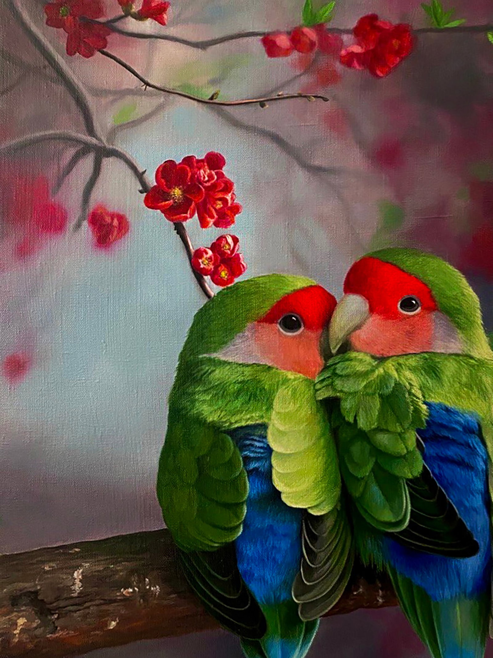 Oil painting Lovebirds on a Branch Kateryna Bukuros - 2