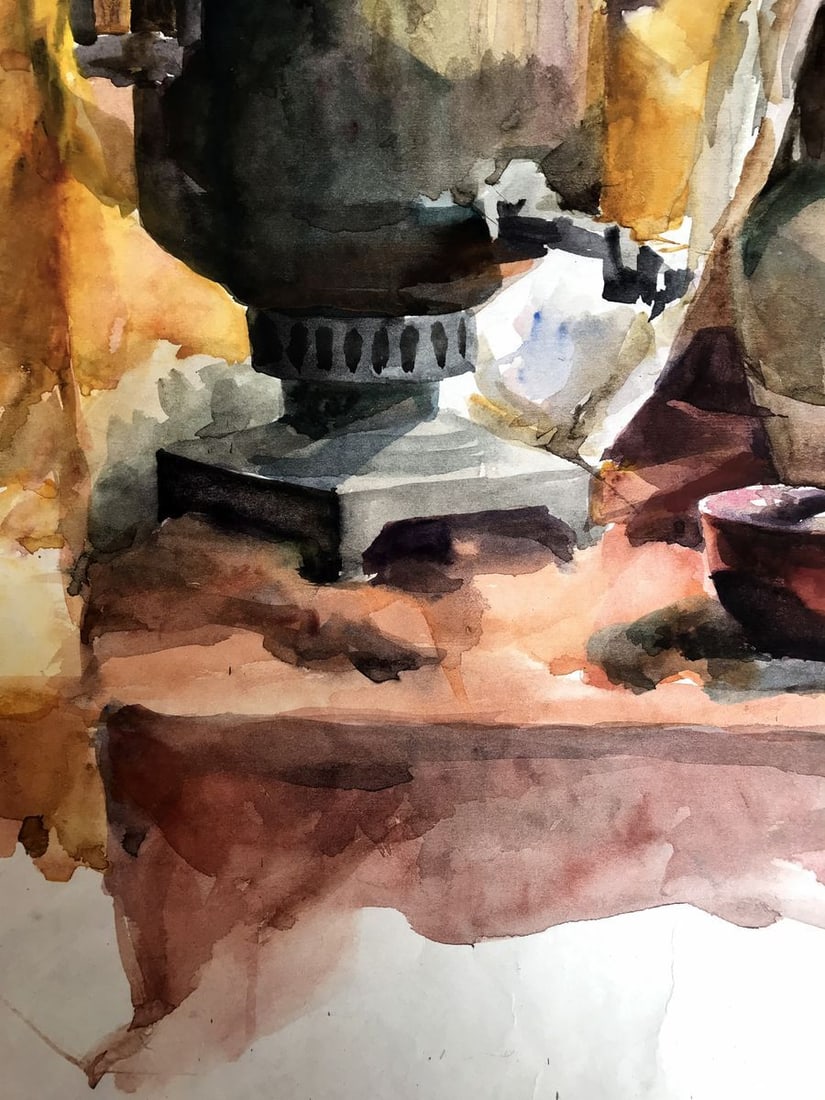 Watercolor painting Kettle on the table Unknown artist - 8