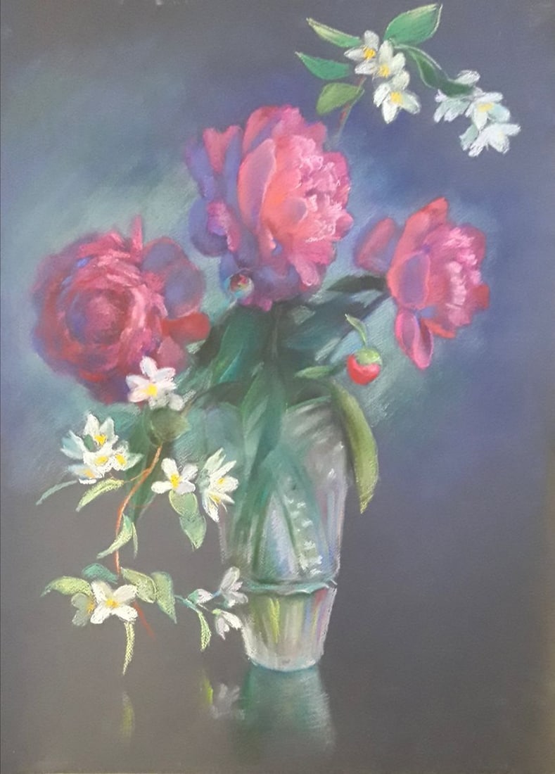 Pastel painting Peonies and jasmine Serdyuk Boris Petrovich: Title: Pastel painting Peonies and jasmine Serdyuk Boris Petrovich Description: NoSERB 369 * TITLE: "Peonies and jasmine" * ARTISTS: Serdyuk Boris Petrovich * SIZE: 70x50 cm/'27.55x19.68 inches' * MED
