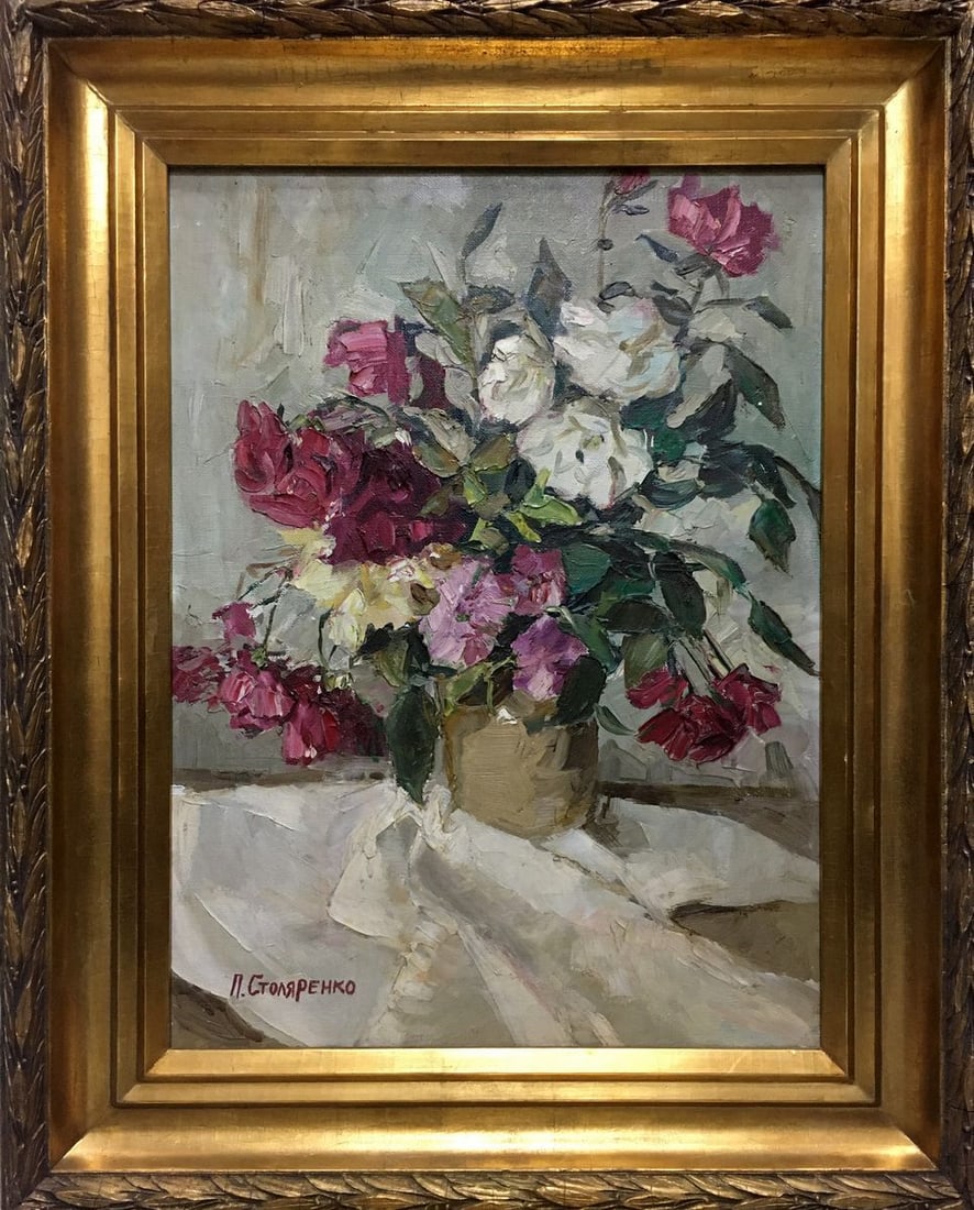Oil painting Peter Kuzmich Stolyarenko Flowers: Title: Oil painting Peter Kuzmich Stolyarenko Flowers Description: NoVern 828 *** ABOUT THIS PAINTING *** * TITLE: "Flowers" * ARTISTS: Peter Kuzmich Stolyarenko * SIZE: 66x50 cm/'25.98x19.68 inches',