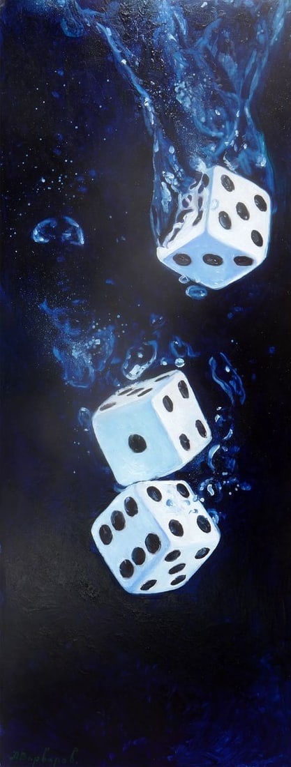 Oil painting They threw the dice Anatoly Varvarov: Title: Oil painting They threw the dice Anatoly Varvarov Description: NoVarv 215This oil painting, titled "They Threw the Dice," captures the transient beauty and unpredictability of chance. The canva