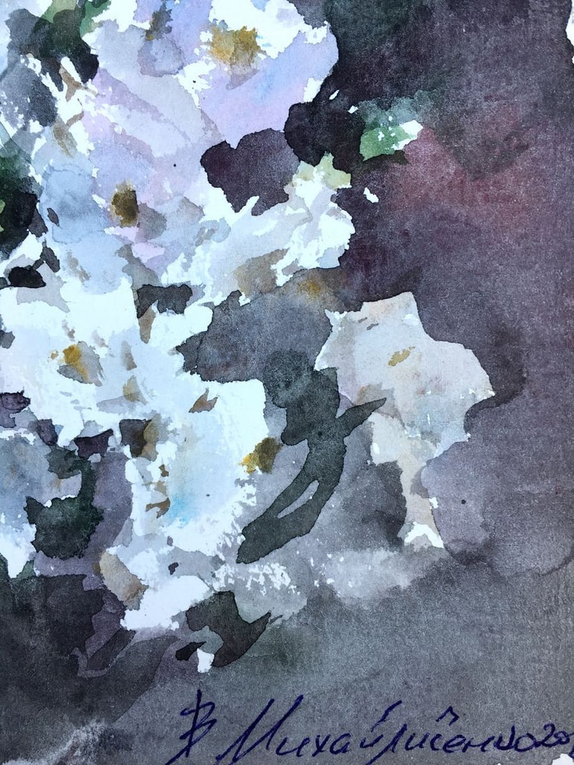 Watercolor painting White flower Viktor Mikhailichenko - 5