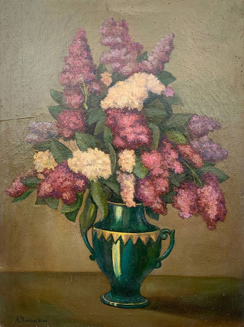 Oil painting Still life with lilac Leonid Ilyich Chichkan: Title: Oil painting Still life with lilac Leonid Ilyich Chichkan Description: No1632 *** ABOUT THIS PAINTING *** * TITLE: "Still life with lilac" * ARTISTS: Leonid Ilyich Chichkan * SIZE: 80x60