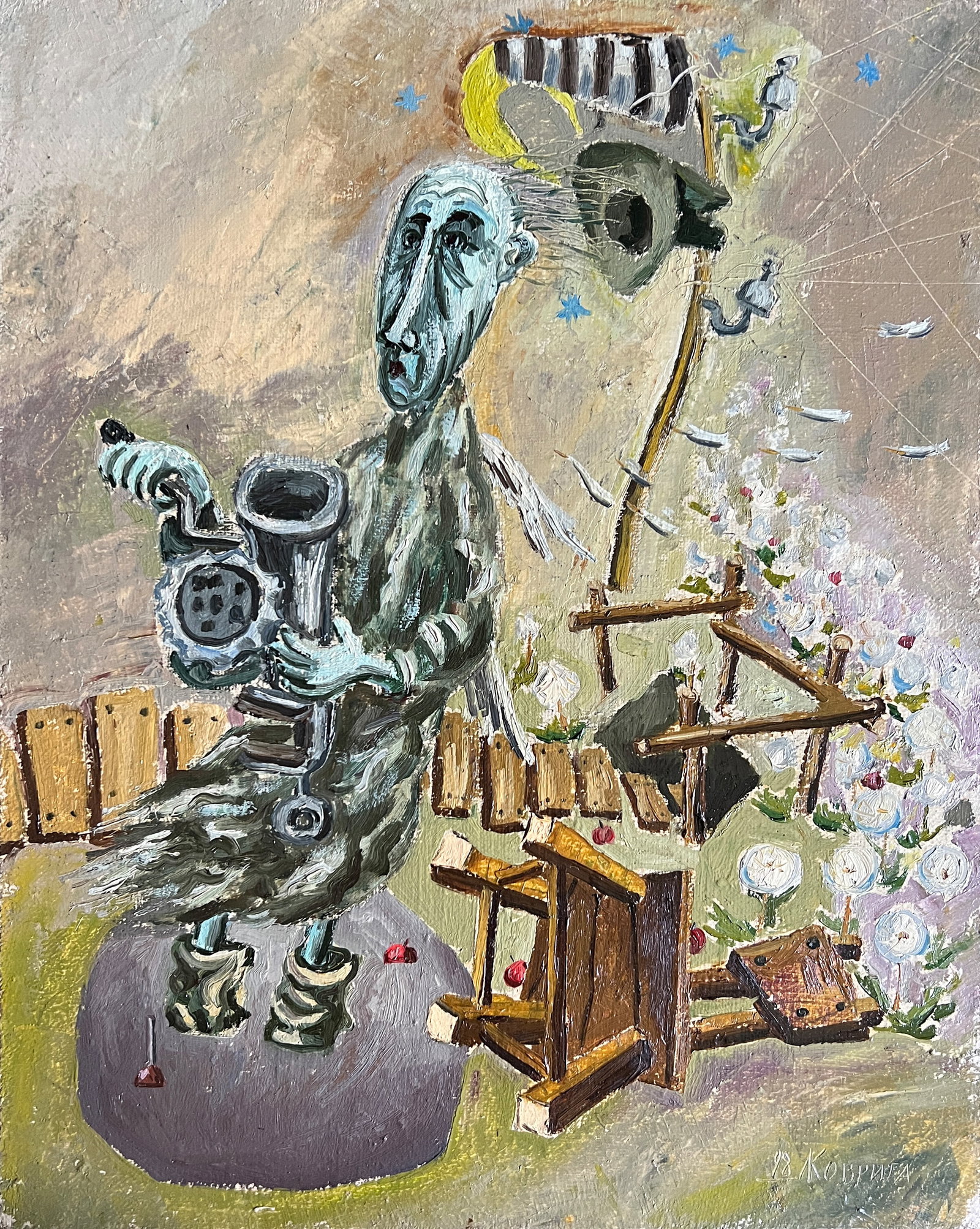 Oil painting with frame wind K. Leonid: Title: Oil painting with frame wind K. Leonid Description: 732KK Painter: K. Leonid S?ze: 50x40 cm/ 19.68x15.74 inches Components: oil, canvas Original painting CONDITION: exellent ERA:1998 ARTIST: Bo