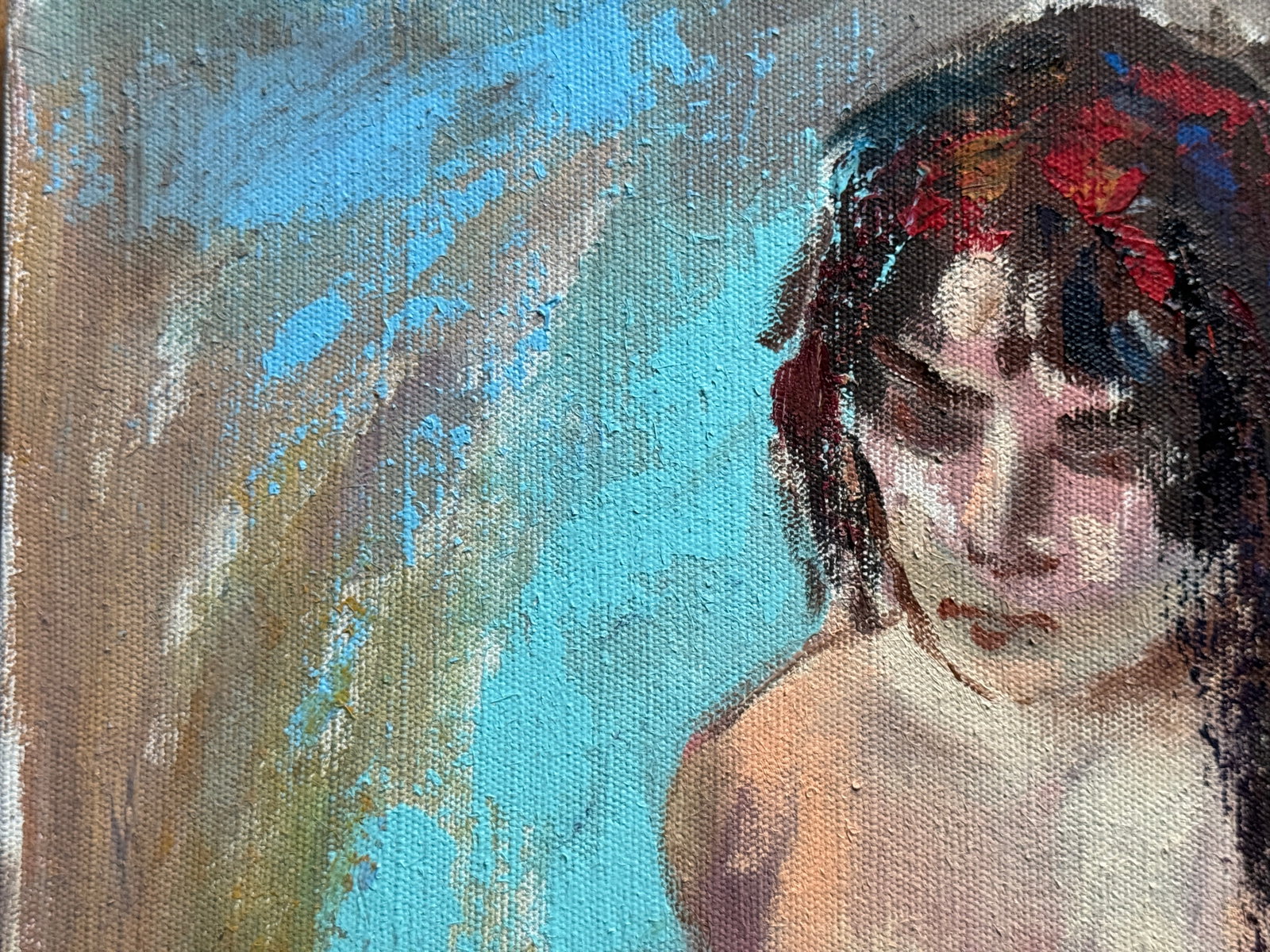 Abstract Oil painting with frame lady figures K. Leonid - 2