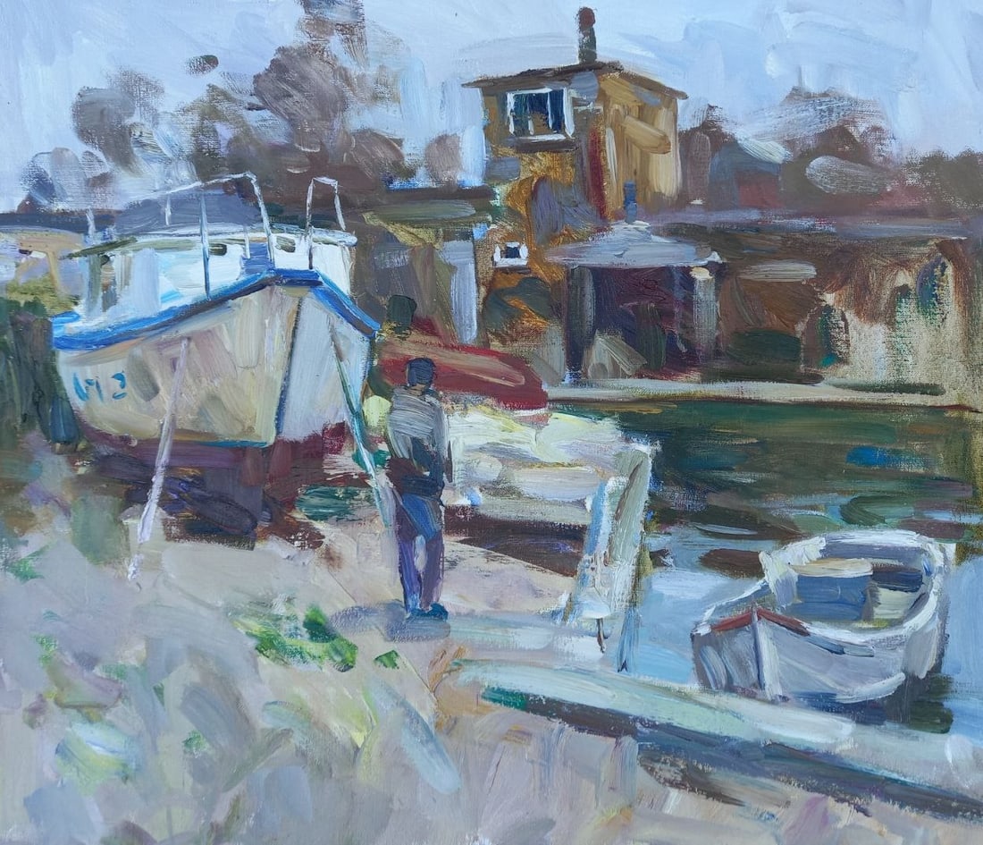Oil painting Old pier Alex Ditriev: Title: Oil painting Old pier Alex Ditriev Description: 147AD Painter: Alex Ditriev S?ze: 70x60 cm/ 27.6x23.6 inches Components: oil, canvas Original painting from our collection ERA: Short information