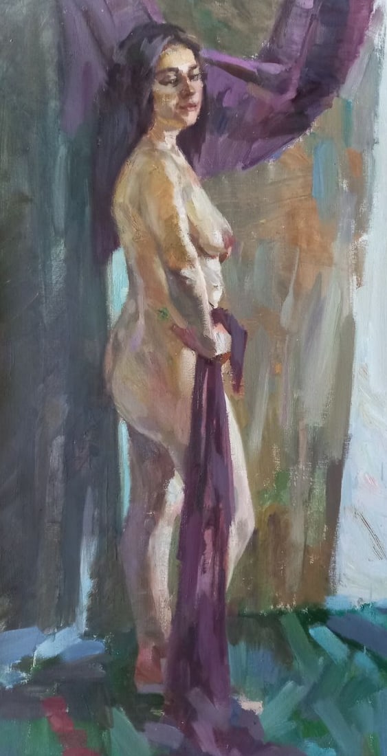 Oil painting In purple Alex Ditriev: Title: Oil painting In purple Alex Ditriev Description: 227AD Painter: Alex Ditriev S?ze: 100x53 cm/ 39.4x20.9 inches Components: oil, canvas Original painting from our collection ERA: Short informati