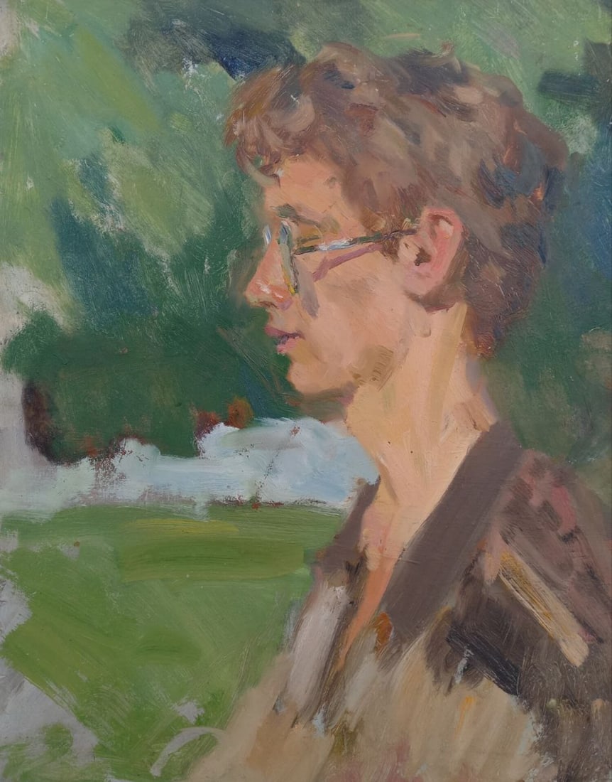 Oil painting Portrait of a young man Alex Ditriev: Title: Oil painting Portrait of a young man Alex Ditriev Description: 553AD Painter: Alex Ditriev S?ze:43x34 cm/ 16.93x13.38 inches Components: oil, cardboard Original painting from our collection ERA