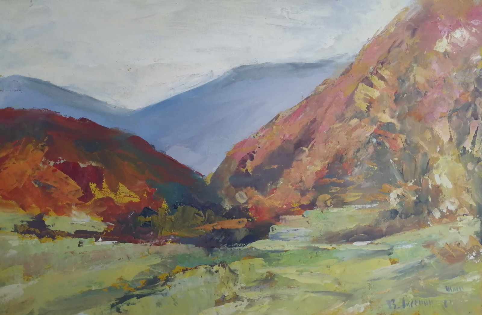 Oil painting Mountain Vadim Os'onov: Title: Oil painting Mountain Vadim Os'onov Description: 59AXE Painter: Os'onov Vadim Size: 38x26 cm/14.9x10.2 inch Components: oil, cardboard Original painting CONDITION: exellent ERA: 1990s Vadim Os'