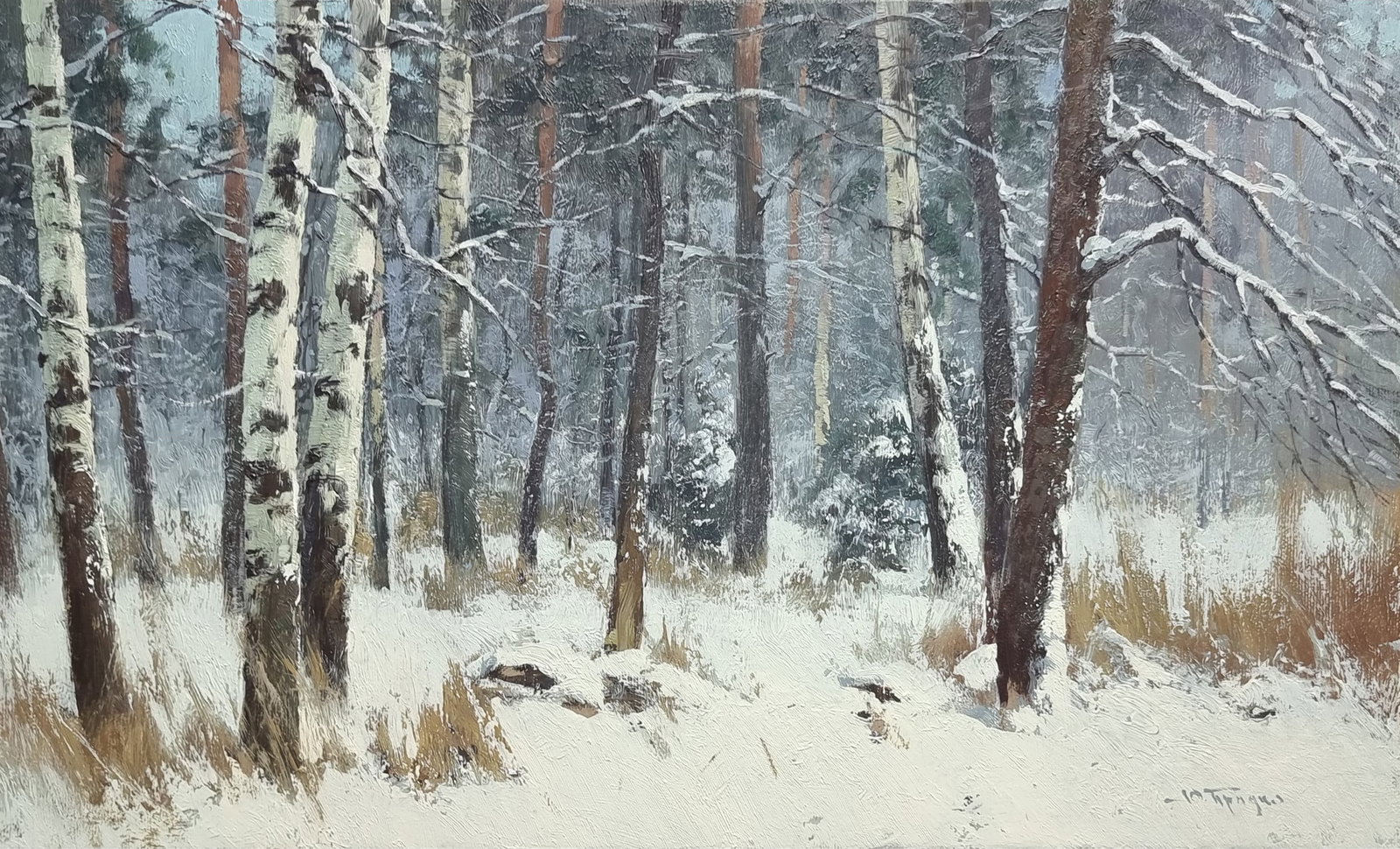 Oil painting It's snowing Ukrainian painter: Title: Oil painting It's snowing Ukrainian painter Description: 11R Painter: Yurii P. Size: 35x50 cm/ 13.77x19.68 inches Components: oil, canvas Original painting CONDITION: exellent ERA: ARTIST: Prya