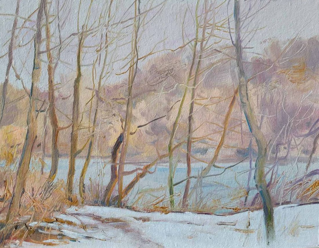 Oil painting Winter day Oleksandr Oleksandrovich Nazarenko: Title: Oil painting Winter day Oleksandr Oleksandrovich Nazarenko Description: 09NAA Painter: Oleksandr Nazarenko Size: 27x34 cm/10.62x13.38 inches Components: oil, cardboard Original painting from ou