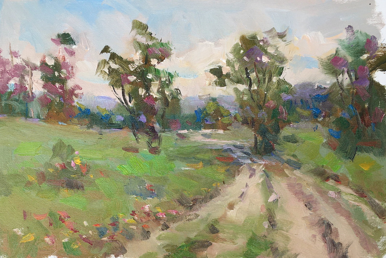 Oil painting Road to home Sergey Ivanovich Animov: Title: Oil painting Road to home Sergey Ivanovich Animov Description: 243ALAA Painter: Sergey Ivanovich Animov Size: 26x37 cm/10,23x14,56 inches Components: canvas, oil Original painting from our
