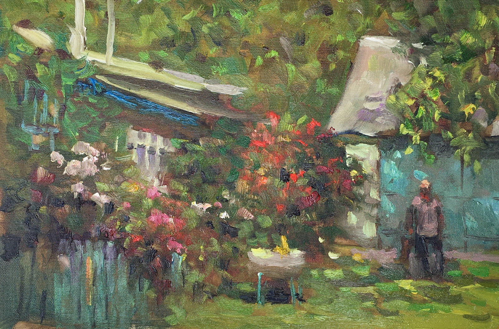 Oil painting Blooming May Sergey Ivanovich Animov: Title: Oil painting Blooming May Sergey Ivanovich Animov Description: 247ALAA Painter: Sergey Ivanovich Animov Size: 26x39 cm/10,23x15,35 inches Components: canvas, oil Original painting from our
