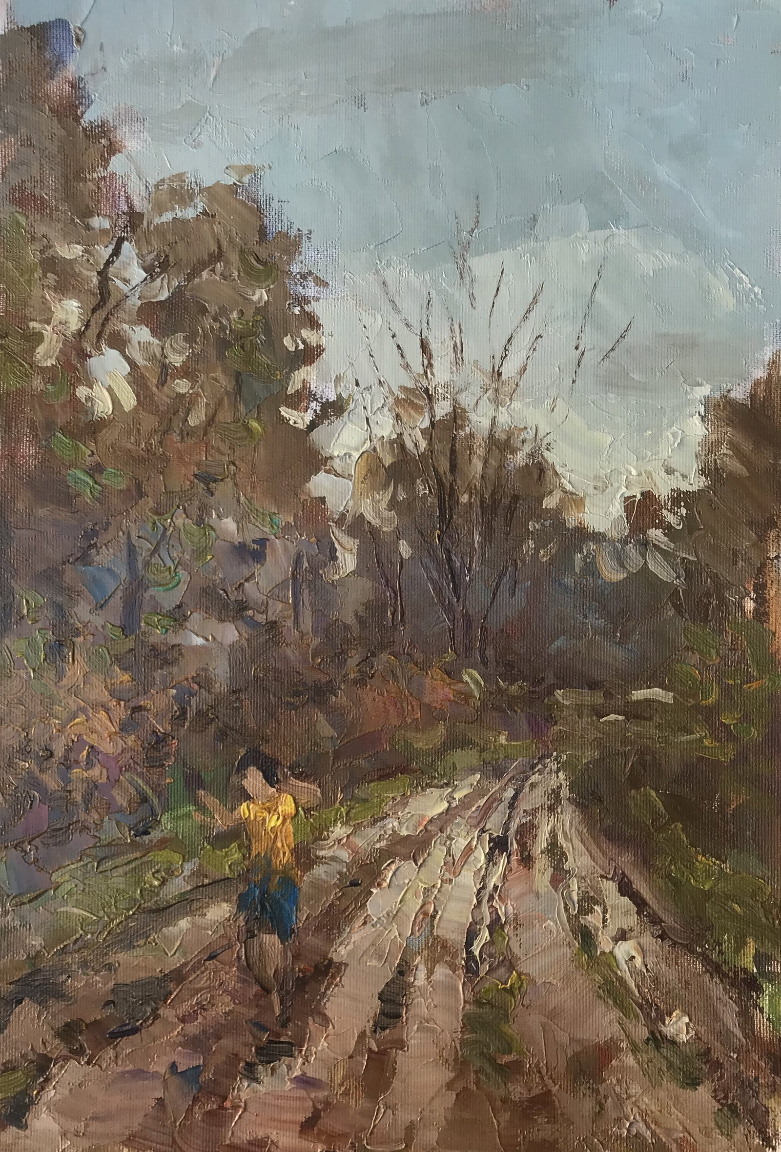 Oil painting Road on the outskirts Sergey Ivanovich Animov: Title: Oil painting Road on the outskirts Sergey Ivanovich Animov Description: 268ALAA Painter: Sergey Ivanovich Animov Size: 26x38 cm/10,23x14,96 inches Components: canvas, oil Original painting