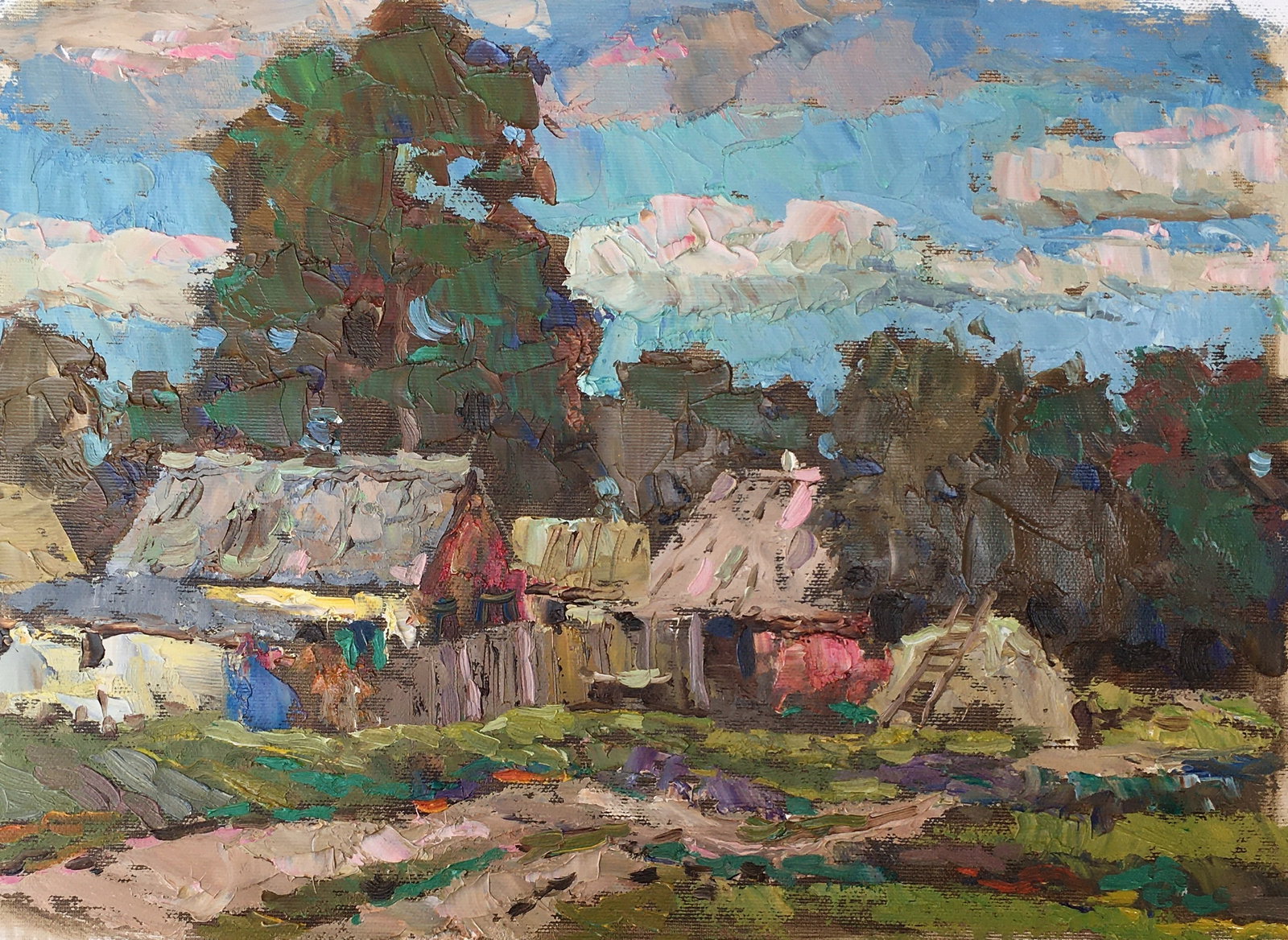 Oil painting House near the forest Sergey Ivanovich Animov: Title: Oil painting House near the forest Sergey Ivanovich Animov Description: 287ALAA Painter: Sergey Ivanovich Animov Size: 27x37 cm/10,63x14,56 inches Components: canvas, oil Original painting