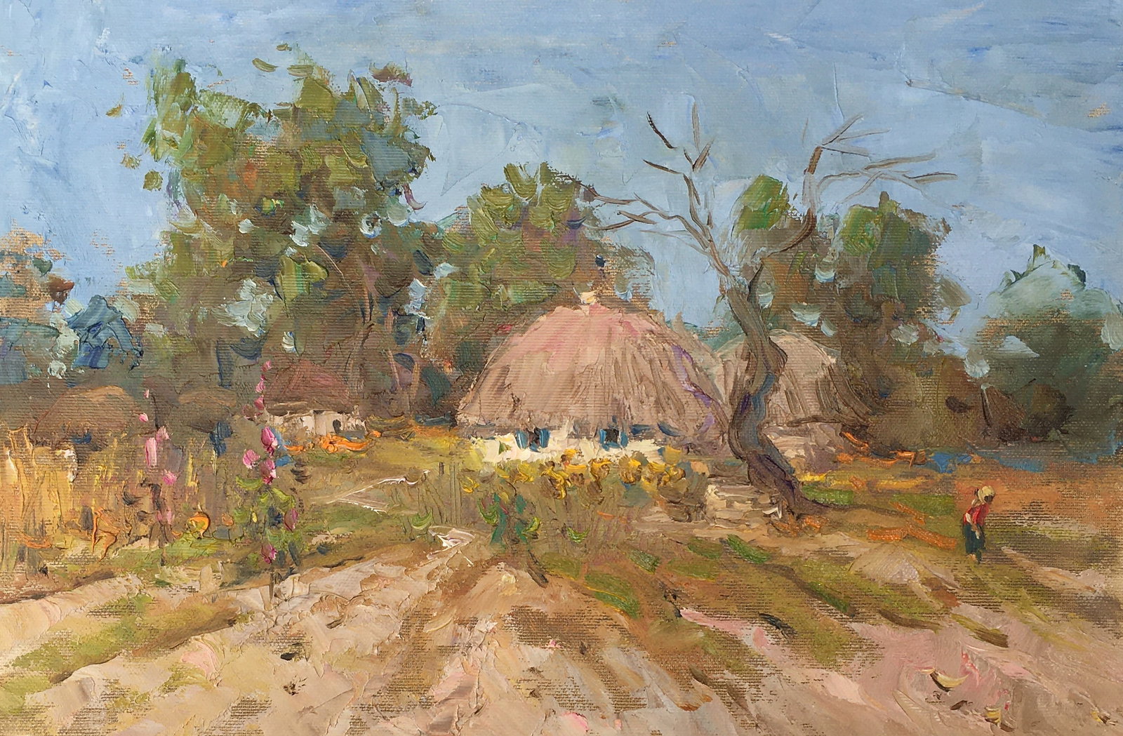 Oil painting Grandma's House Sergey Ivanovich Animov: Title: Oil painting Grandma's House Sergey Ivanovich Animov Description: 288ALAA Painter: Sergey Ivanovich Animov Size: 27x39 cm/10,63x15,35 inches Components: canvas, oil Original painting from our
