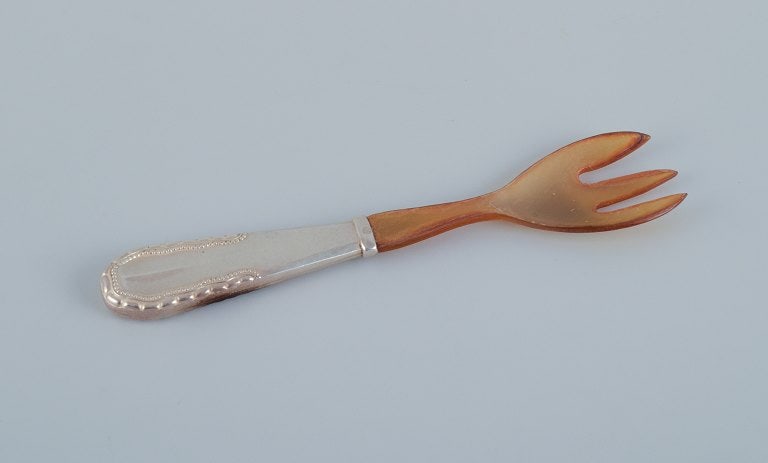 Georg Jensen, Viking, a salad set in 830 silver and horn. - 4
