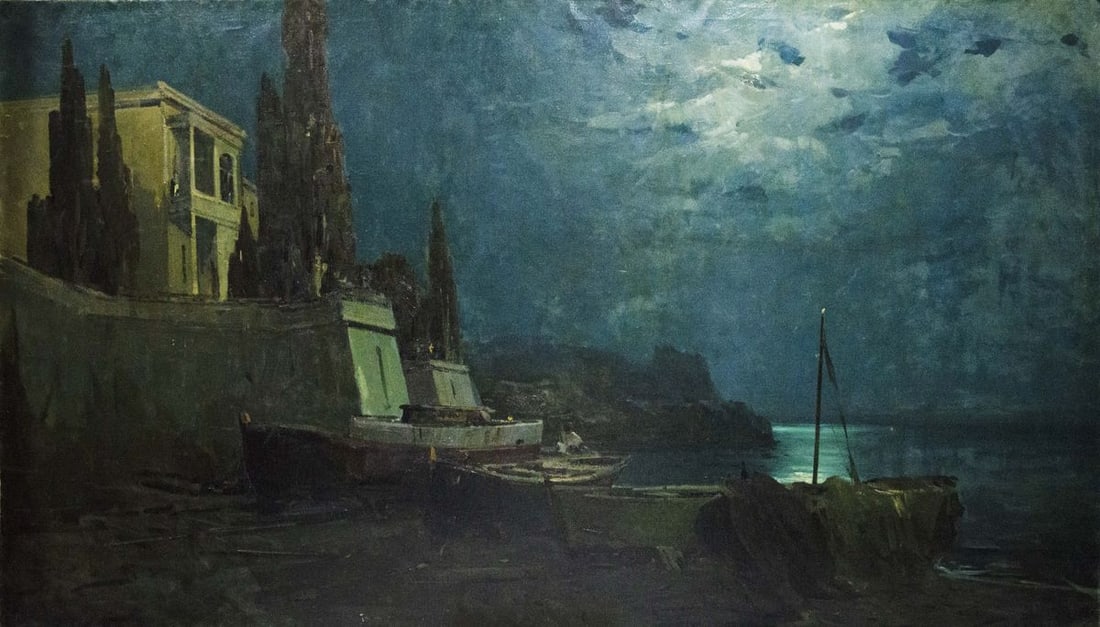 Oil painting Night landscape Zakharov Fedor Zakharovich: Title: Oil painting Night landscape Zakharov Fedor Zakharovich Description: NoVernd 146 *** ABOUT THIS PAINTING *** * TITLE: "Night landscape" * ARTISTS: Zakharov Fedor Zakharovich * SIZE: 144x250 cm/