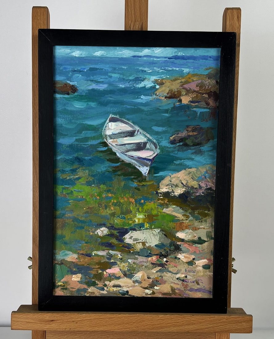 Oil painting A lonely boat on the seashore Yuriy Suprunchuk (1 of 11)